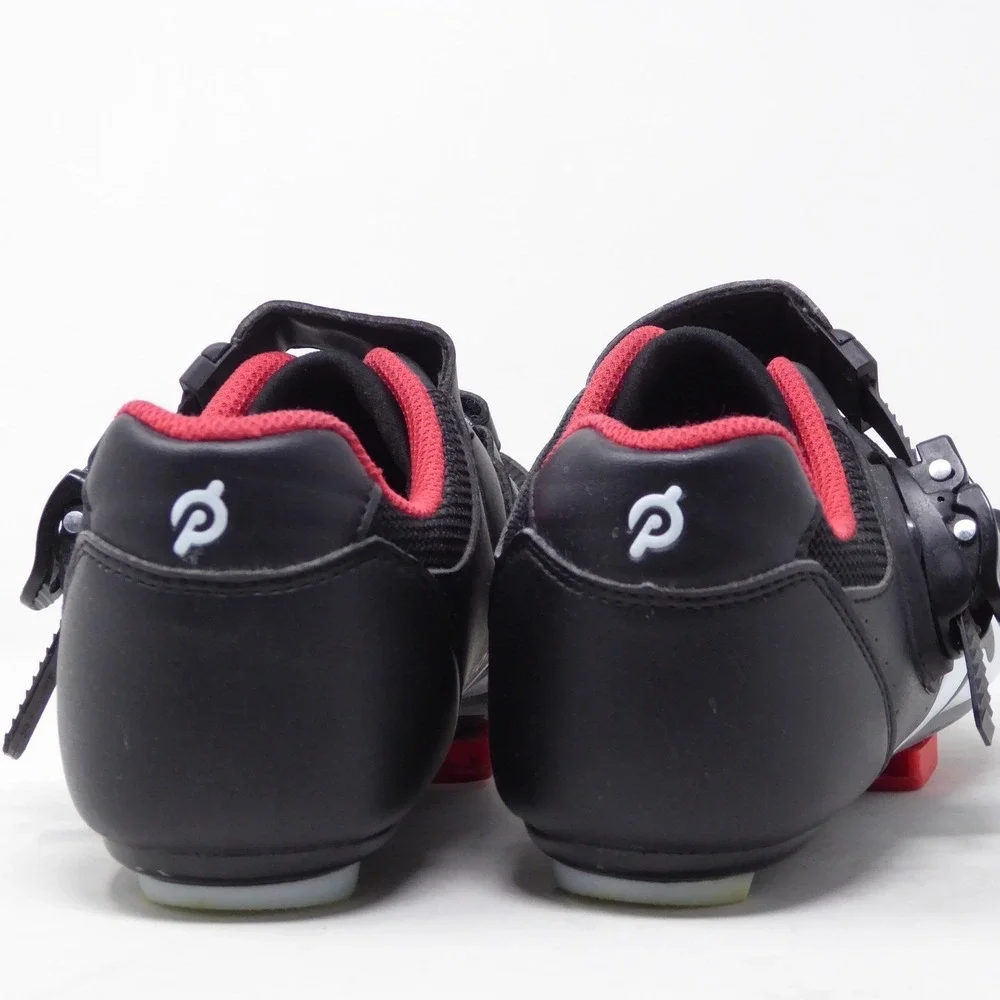 Peloton Women Cycling Shoes Black Red Hook and Loop Ratchet Strap Size 40 / 9